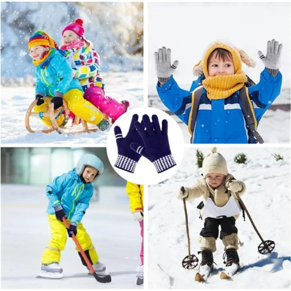 4 Pairs Kids Boys Winter Gloves Mittens Knitted Ski Mittens for Ages 5-12